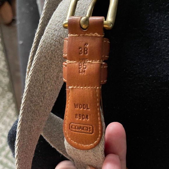 Vintage COACH Wool Leather Belt Brass Buckle Blue Red Stripe Size 38 Unisex 8904 - Picture 2 of 4
